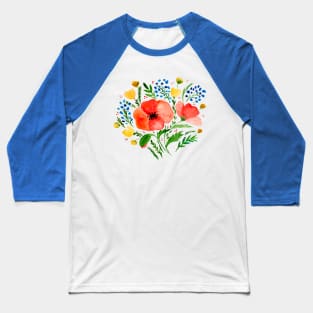 Watercolor poppies bouquet - red and green Baseball T-Shirt